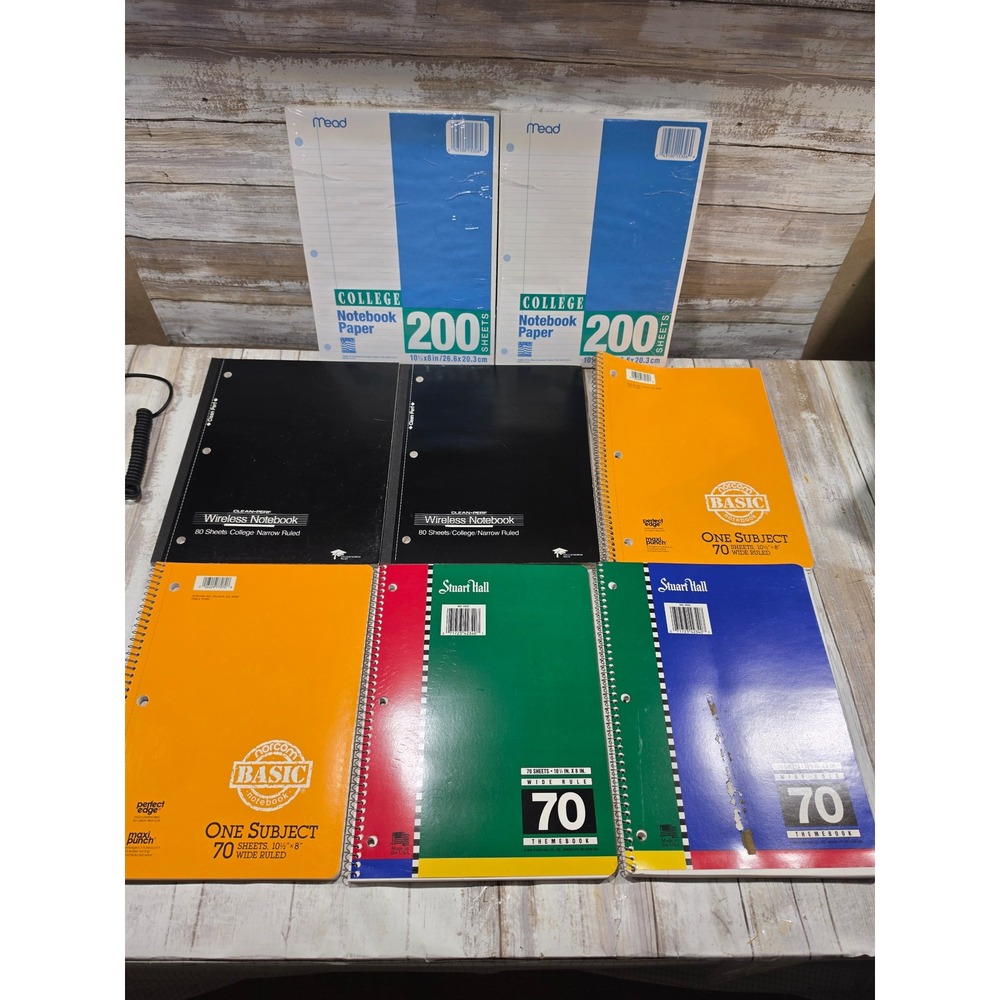 Mead Norcom Stuart Hall Notebook Bundle College Wide Ruled Paper Lot 8ct READ